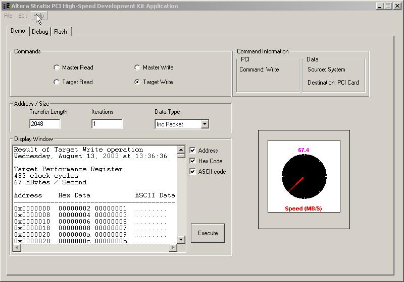 PCI High-Speed Development Kit, Stratix Professional Edition Figure 7. PCI Target Write (Demo Tab) 2 Example 2.