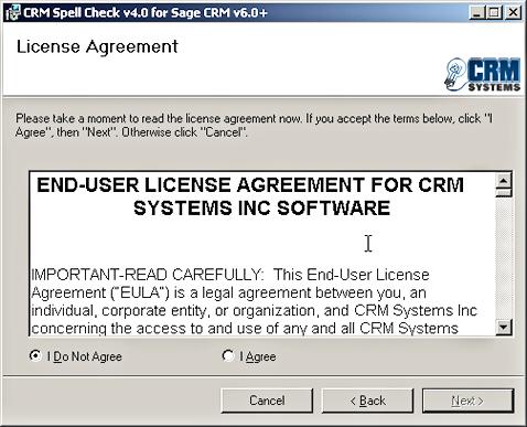 You must read and agree to the CRM Systems EULA.