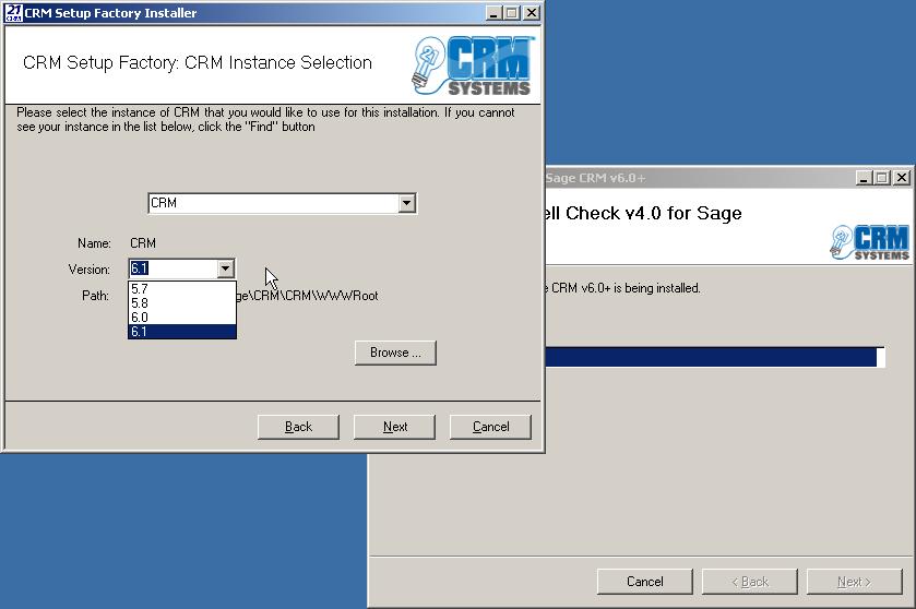 CRM Instance Selection You will then need to tell CRM Setup Factory into which instance of CRM you wish to install. Select the proper CRM instance.