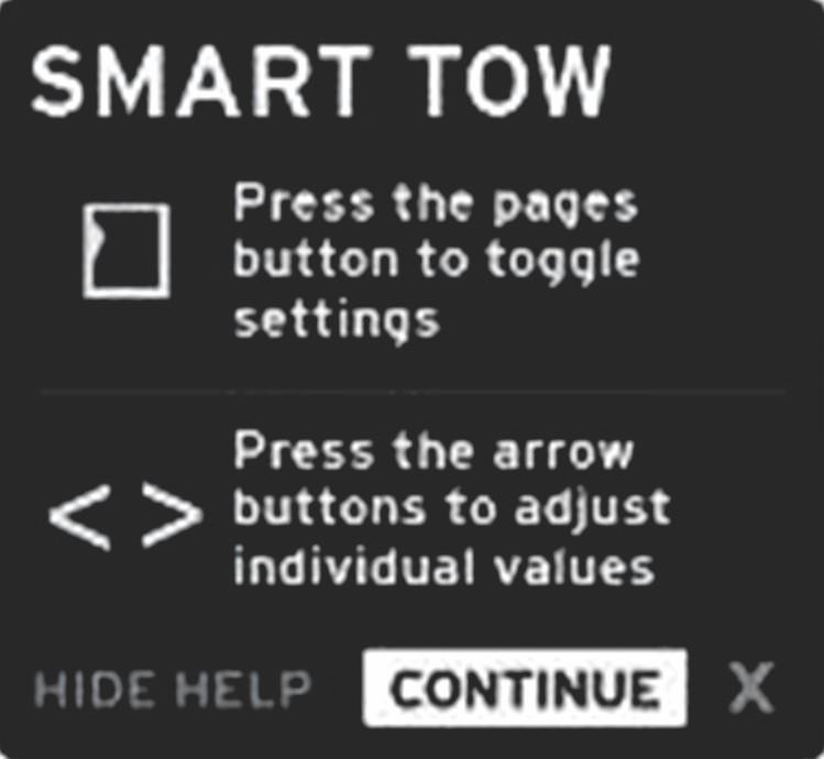 This screen will remain visible for a short time. The overview panel provides instructions on how to navigate the Smart Tow screen.