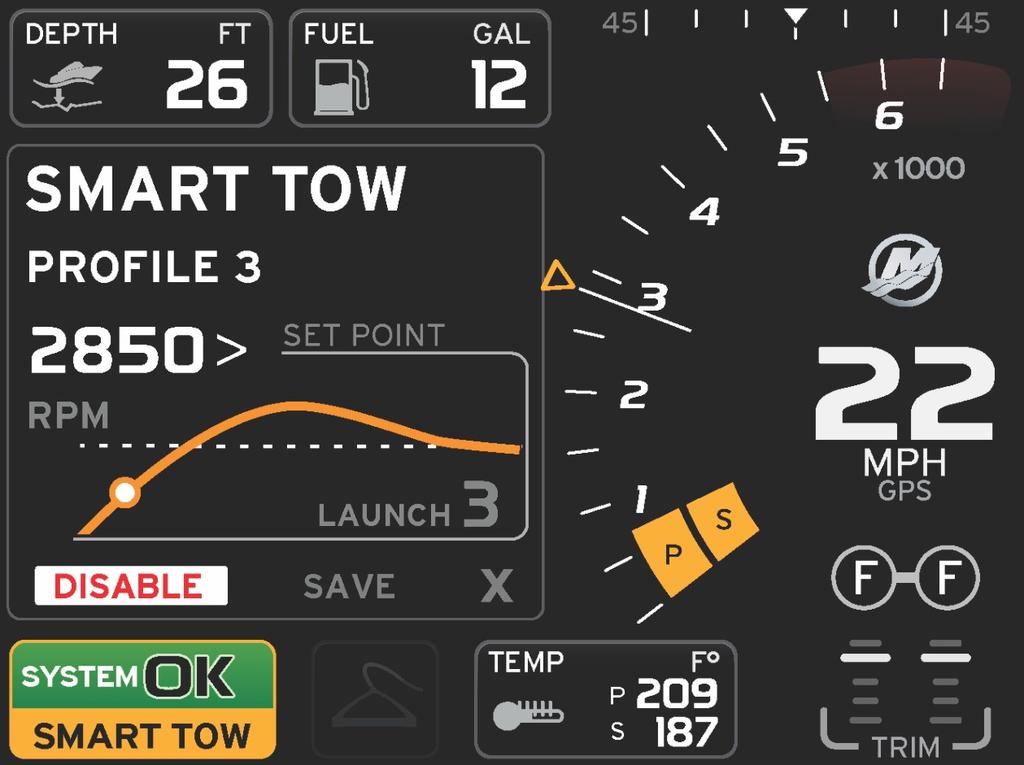 Save will modify the Smart Tow screen to allow the operator to choose quick save, save as new, or create custom.