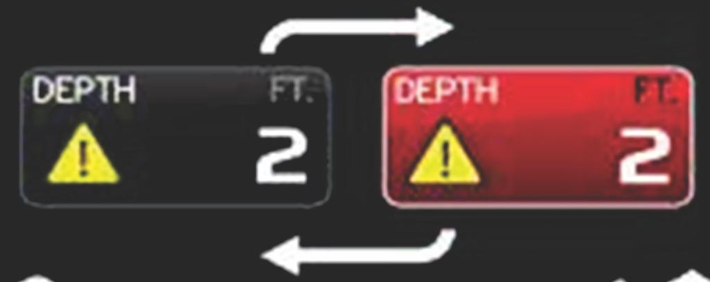 Section 5 - Screen Navigation The warning icon will replace the depth icon and the data box will change between the black field and a red field.