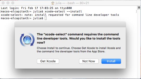2. Prerequisites An appropriate version of Mac OSX or macos Yosemite, El Capitan, Sierra Xcode command line tools installed 5 GB of disk space 2.