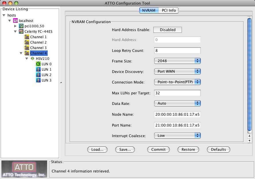 To verify the configuration: 1. Start the ATTO Configuration Tool from the Applications folder. 2.