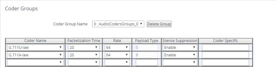 Configuration Note 4. Configuring AudioCodes E-SBC 4.6 Step 6: Configure Coders This step describes how to configure coders (termed Coder Group). As Skype for Business Server 2015 supports the G.