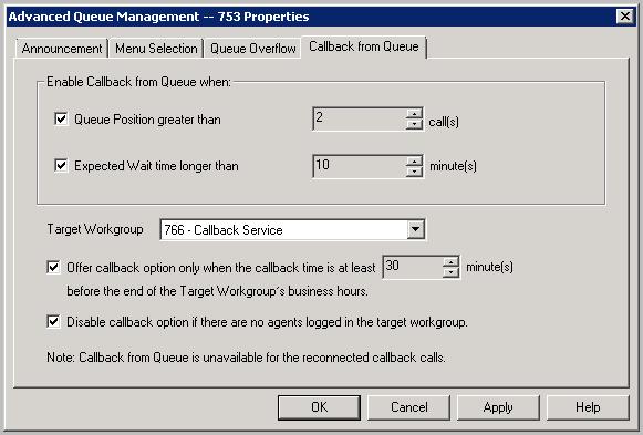 If you clear this option, then this workgroup will still offer a callback option, even when there are no agents logged into the workgroup that will handle the return calls.