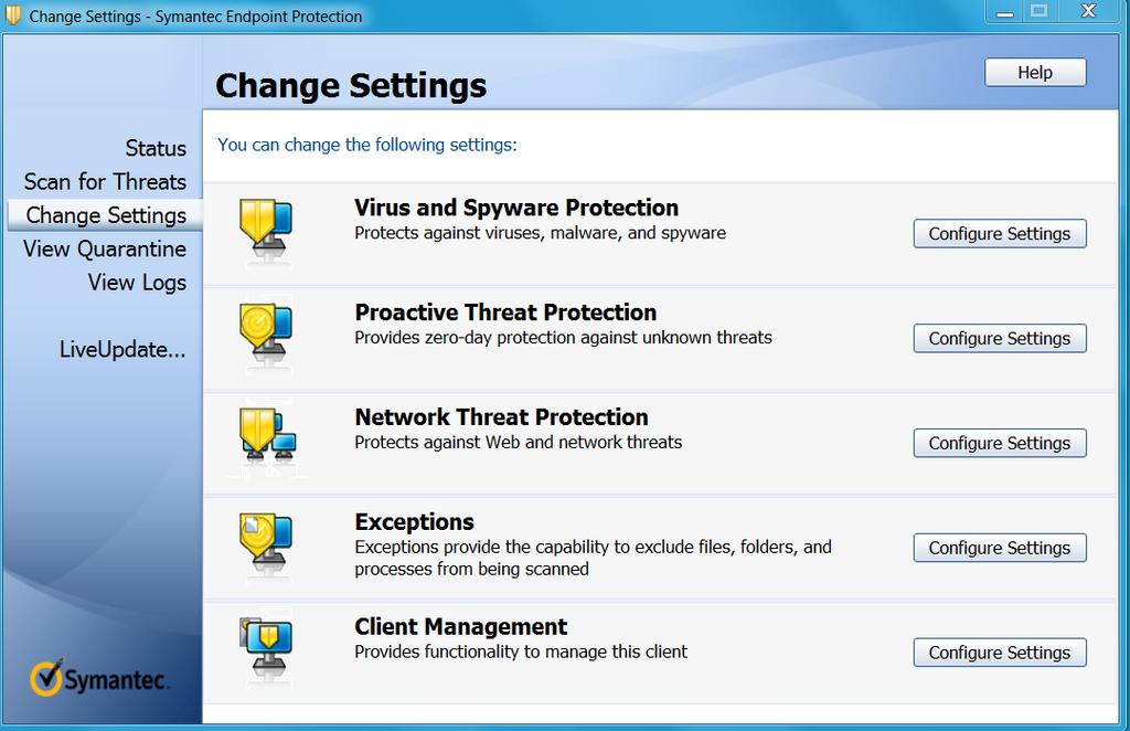 1.3 Symantec 1. Open Change Settings - Symantec End point Protection on the client 2.