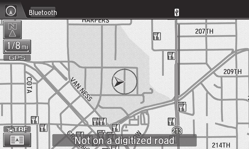street HOME (screen shown) Navi: Display the map screen. MENU: From the map screen, select various destination options.