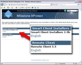 under the required bit version. Example: Selecting welcome page language and required Smart Client bit version 4.