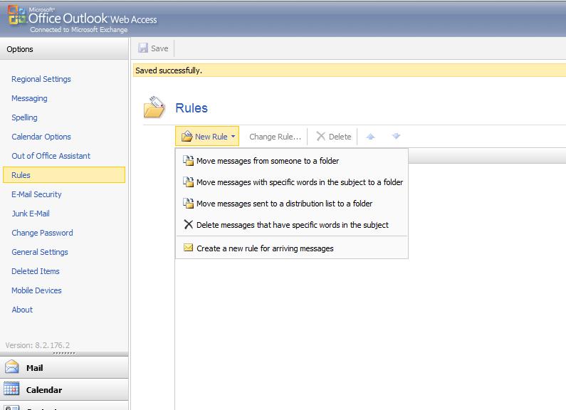 8. Mailbox Rules Setting Click Options