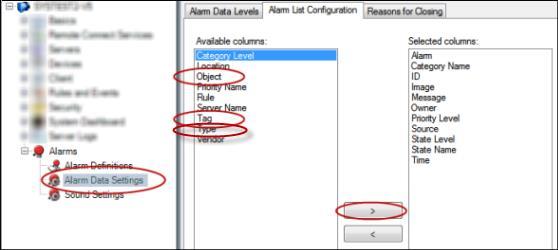 These two elements are used for configuring alarm lists in the Alarm Manager tab in XProtect Smart Client.