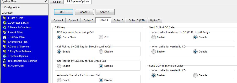 (3) System Option Setting for send original caller CLIP when forwarded / transferred. [2.System] -> [9.