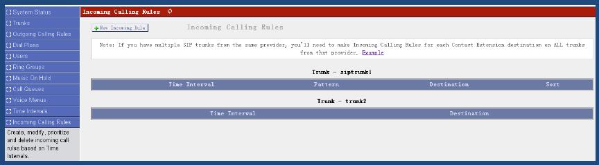 3.11 Incoming Calling Rules This is where the behavior of incoming calls from all trunks is being handled.