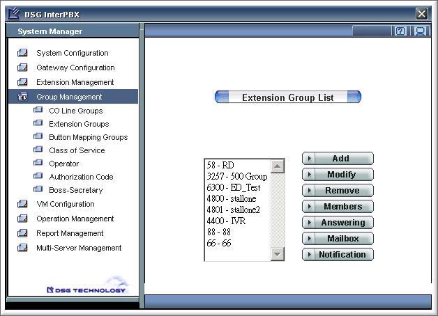106 Chapter 6 Group Management Extension Groups allows you to set specific extension numbers as a group.