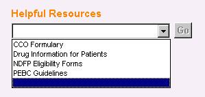 ) Regimen Notes screen CCO RESOURCE LINKS Cancer Care Ontario provides several links within OPIS to information on their website.