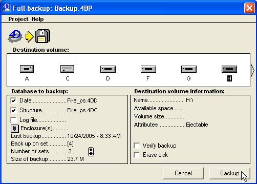 7. FirePoint Setup - Server Version 123 Notice there are no users currently checked-into the server. Now select Full Backup... from the Backup menu item.