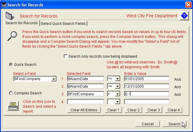 2. Record Selection 27 Quick Search has two areas controlled by tabs at the top of the Quick Search screen. The first tab area allows you to perform a search with up to 4 search criteria.