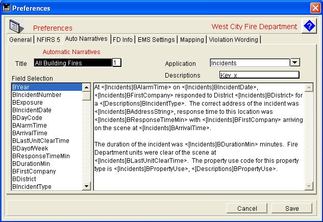 5. FirePoint Setup - General 79 FirePoint can automatically construct different types of automatic narratives for Incident, Apparatus and Patient records.