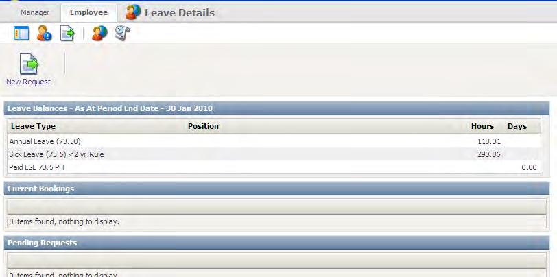 3. The following screen will appear displaying the current leave