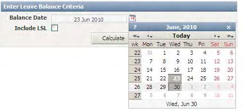 3. For the system to calculate future leave entitlements you can click on the calendar icon to the right of the Balance Date field and specify a date.
