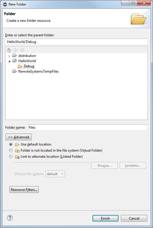 1 Getting started with Eclipse 1.7 Resources Linked folder To link an existing folder to a project in your workspace instead of copying it, you can use the advanced options of the New Folder wizard.