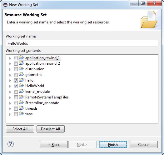 In the Working set contents panel, you can select existing projects that you want to associated with this working or you