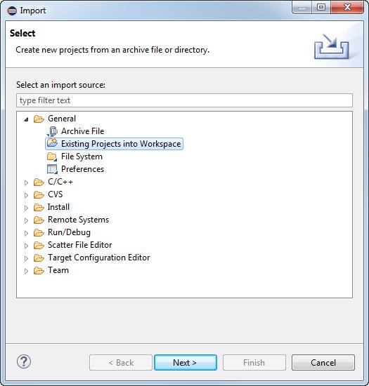 2 Working with projects 2.5 Importing an existing Eclipse project 2.5 Importing an existing Eclipse project If you have an existing Eclipse project, you can import it into your workspace.
