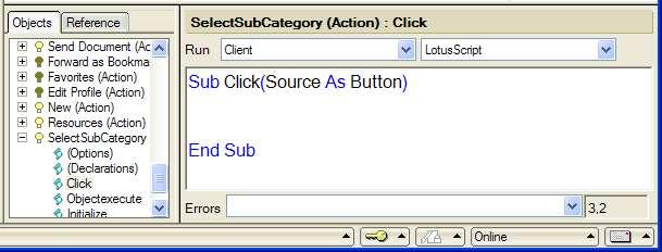9. Click the newly created action SelectSubCategory in the action pane on the top right. 10.