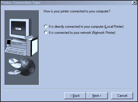 Installation-Windows 98/Me (continued) Local Printer-Windows 98/Me Fig. 54 Choose Connection Type. Click Next.