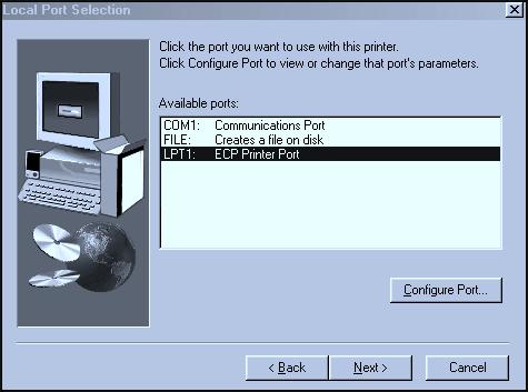 If your printer will be connected to your network, skip to the Network Printer section later in this chapter. Fig. 55 Select Appropriate Port.