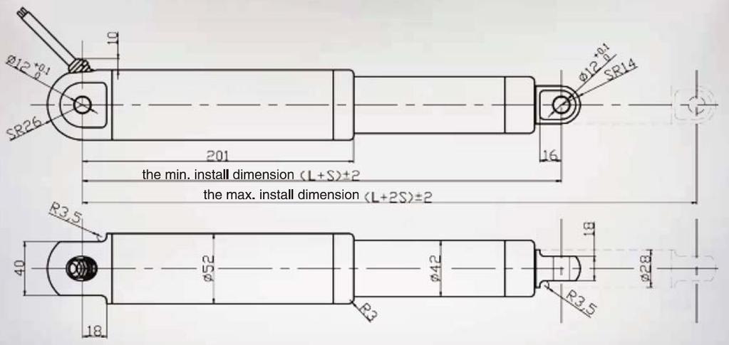LA52M MECHANICAL DIMENSIONS (Unit: mm) S= Stroke LA52M Unit L (Length) Standard without Hall or over current protection L (Length) With Hall or over current