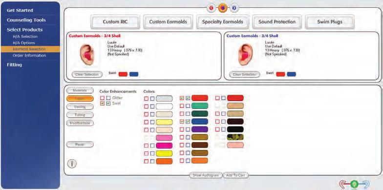 Earmold Selection The electronic order form in Inspire 2012 can also be used to order custom earmolds for