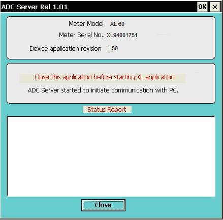 Figure 6 : ADC Server application window Notes: The ADC Server is the communication interface between the meter and the software.