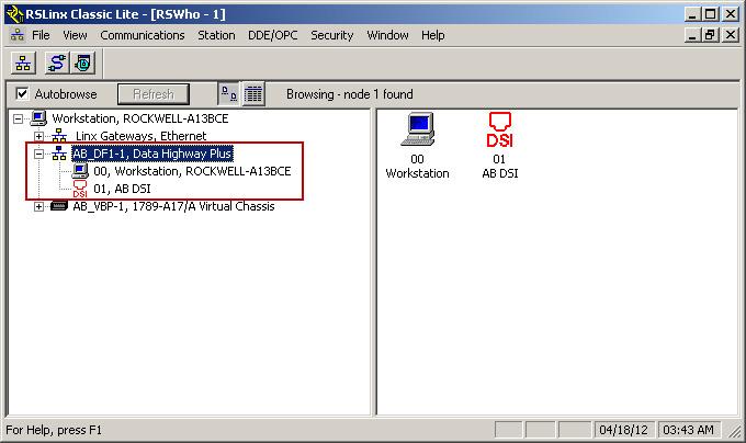 Chapter 1 Kinetix 3 Component-class Servo Drive Setup 17. Expand your RS-232 DF1 driver, and verify that your drive is displayed. It is listed as 01, AB DSI.