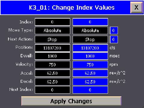 System Validation Chapter 2 The left side of the screen shows the values that are currently programmed in the drive, while the blue fields are used for editing.