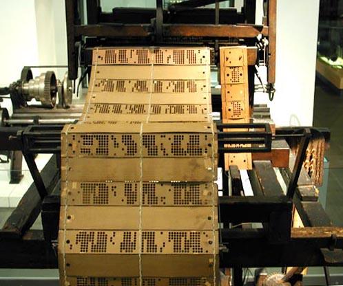Jacquard s loom (85-6) used punched cards to allow only some rods to bring the thread into the loom on each shuttle pass.