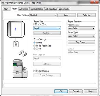 then click the Paper tab to view the 8½ x 14 paper size automatically