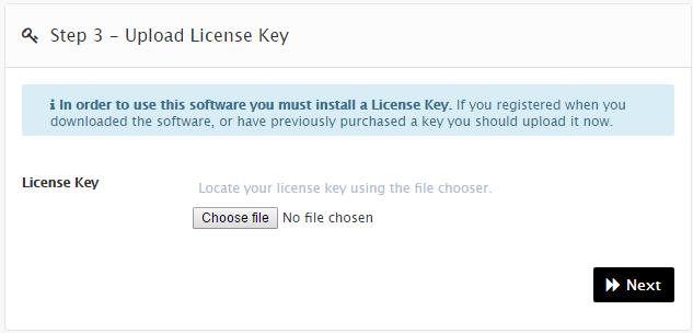 Step 3 Upload License Key As discussed earlier you cannot install the server without a license key, which you should already have done from the website.