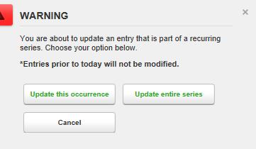 Step 4 - The Edit entry box then appears and you can update the relevant details of the entry/entire series as required.