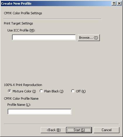 Operating ColorProfileTuner 3 Perform the following operations. When [CMYK Color Profile] is selected in [Type of Profile to be Created] (1) Enter the absolute path to the ICC profile to be used.