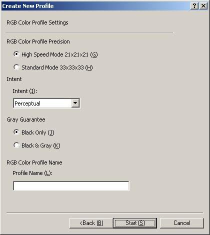 Operating ColorProfileTuner When [RGB Color Profile] is selected in [Type of Profile to be Created] (1) Specify the precision of profile to be created.