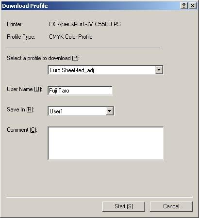 Operating ColorProfileTuner (3) Click [Download]. 1 2 3 3 Perform the following operations. (1) Select the profile to download. (2) Register the information on the person who registers the profile.
