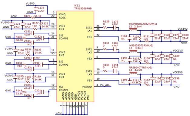 2 Programmable power supply IC13 in Figure 13 generates the VCCIO_PROG, the variable voltage to supply the input and IO banks of the FPGA: VVCCIO_PROG=VFB (1+R144R146+R144R149) VVSET_VCCIO