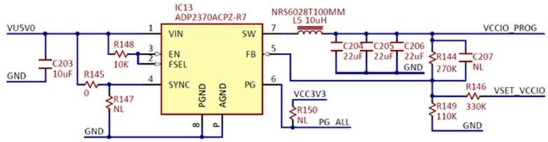 IC14 is a window comparator: FAULT_USR is logical LOW, when VISNS_USR is either more than 1.5V (IVCCIO_USR>150mA) or less than 0.66V (IVCCIO_USR 18mA).