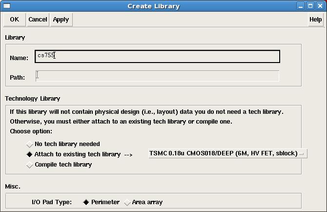 Fig.3 Create a new library Then, select File -> New -> Cell view to create a schematic for our inverter (make