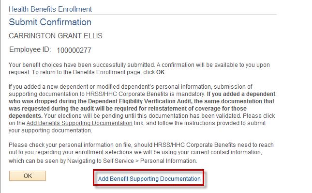 If Adding a Domestic Partner (Cont.) This is the confirmation page you will receive once your changes have been submitted.