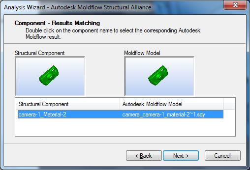 Figure 13. Autodesk Moldflow Structural Alliance Export Wizard pane for graphically checking if the Moldflow model picked is matching the structural component, from the file names listed. Figure 14.