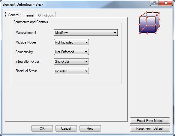 Figure 15. Element Definition dialog: select Moldflow as the material model.