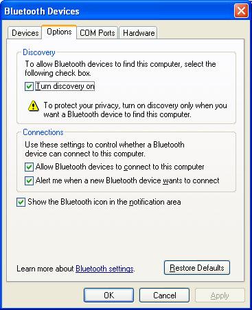If the Bluetooth icon is not in your system tray, then go to the Control Panel to Bluetooth Devices. Devices tab Click on the Devices tab.