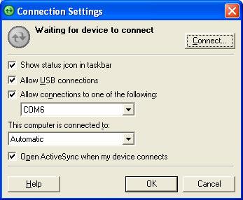 Configure ActiveSync on your PC Click the ActiveSync icon in your system tray, and choose Connection Settings.